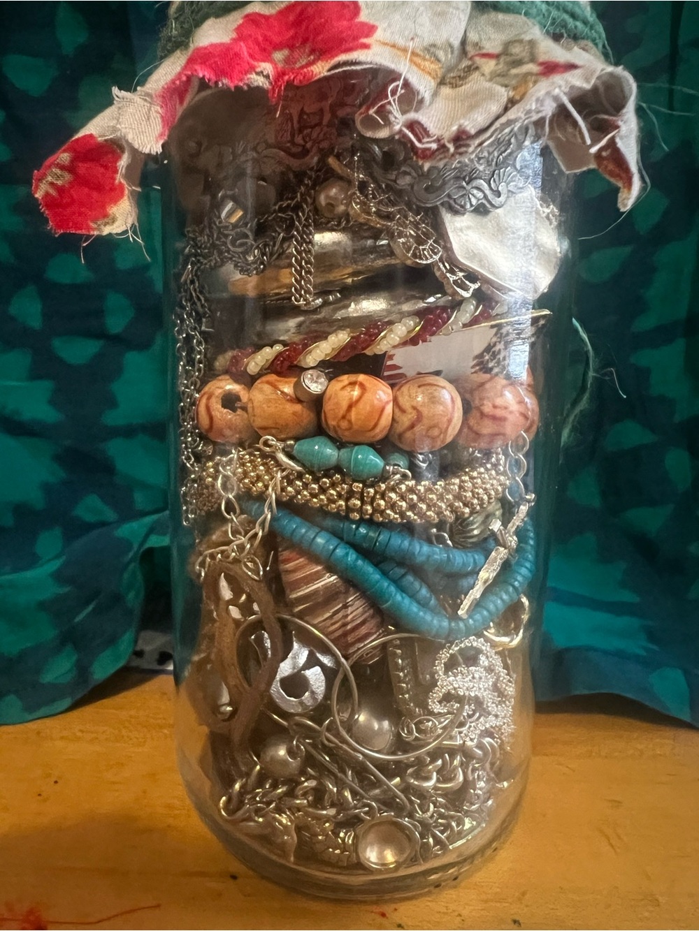 2.5 lb Mystery Jewelry Jar-Estate/Modern/Vintage/Statement-Antique Cloth Cover